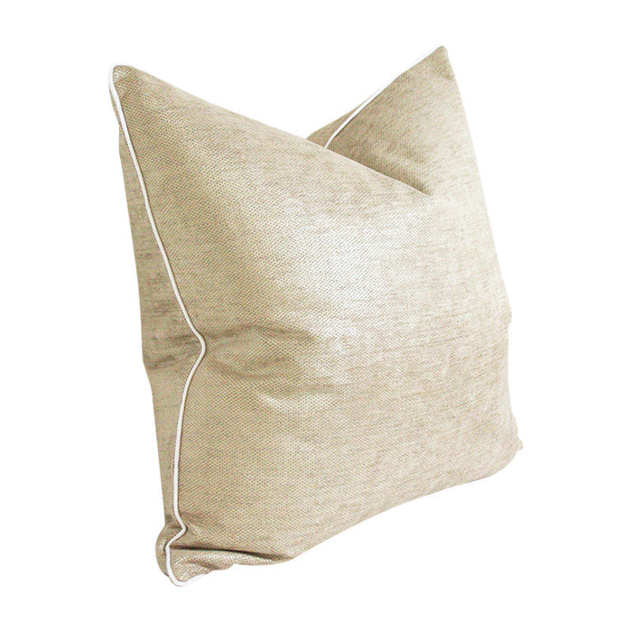 White Basic Piping added to Glimmer Champagne Pillow