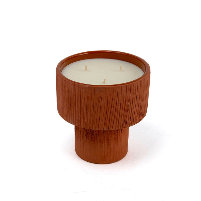 BOUGIE COUPE STRIEE TERRACOTA L/ AMBRE MANDARINE