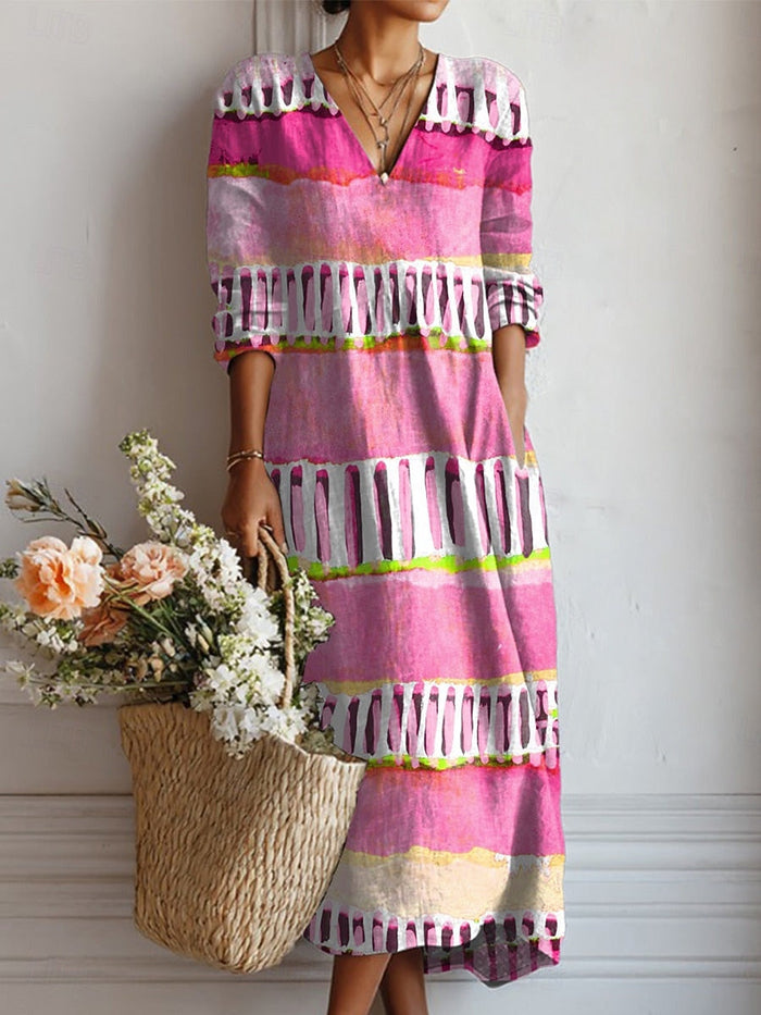 Corrie™ | Midi Dress with Fringes and Color Stripes