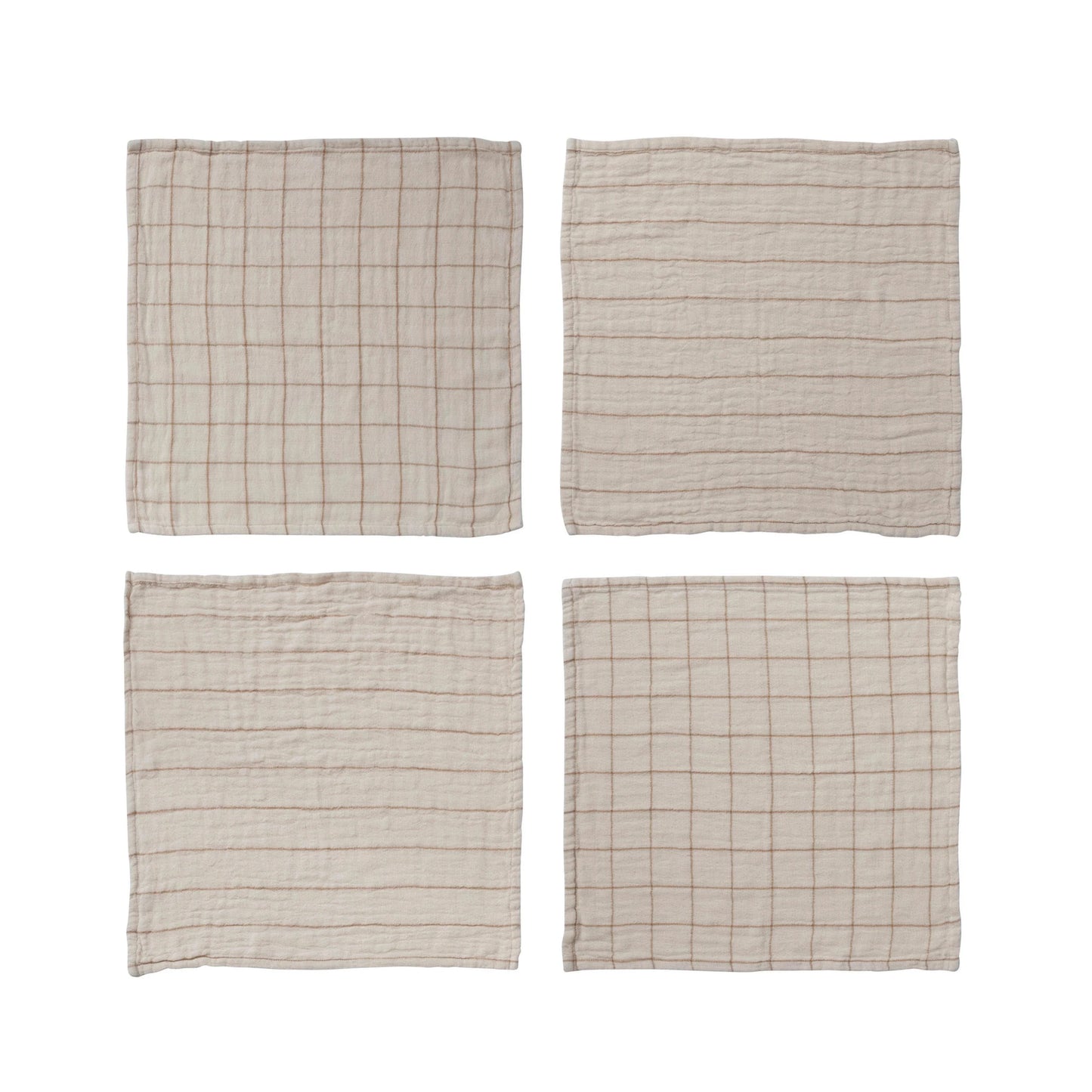 Cotton Double Cloth Napkins with Grid/Stripe Pattern, Set of 4