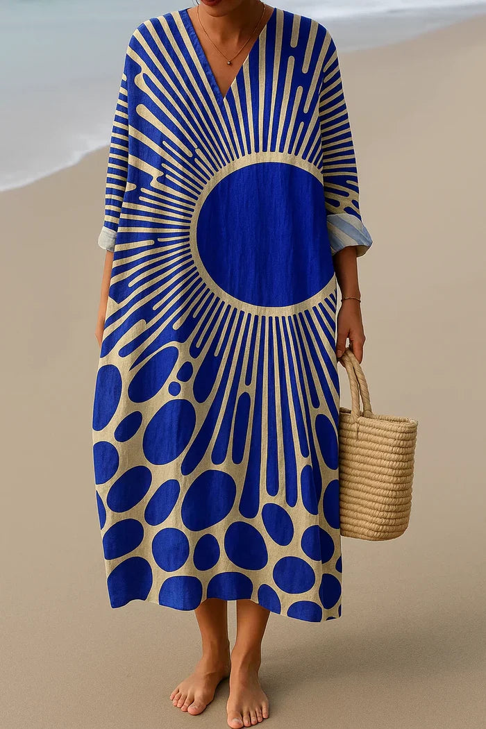 ELARA™ | BLUE COTTON DRESS - INSPIRED BY ART