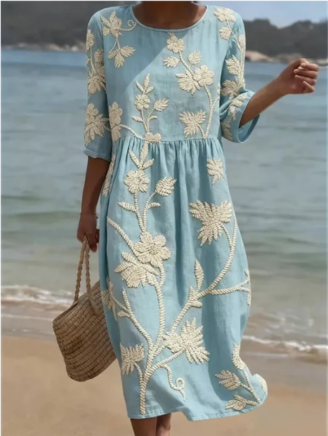 Kimberly | Midi Dress with Plant and Flower Print