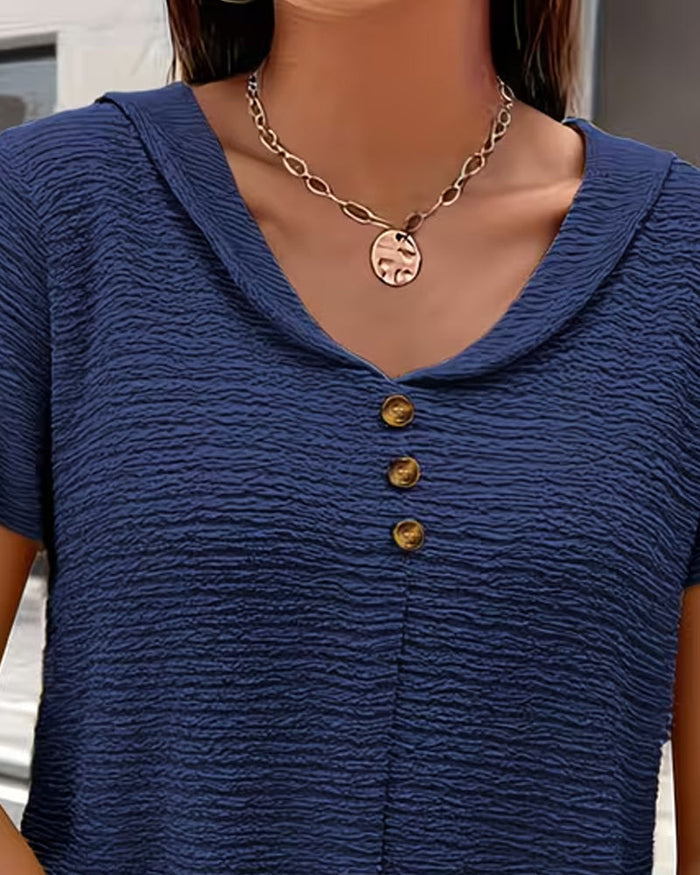 Leah - Peter Pan Collar T-Shirt with Buttons