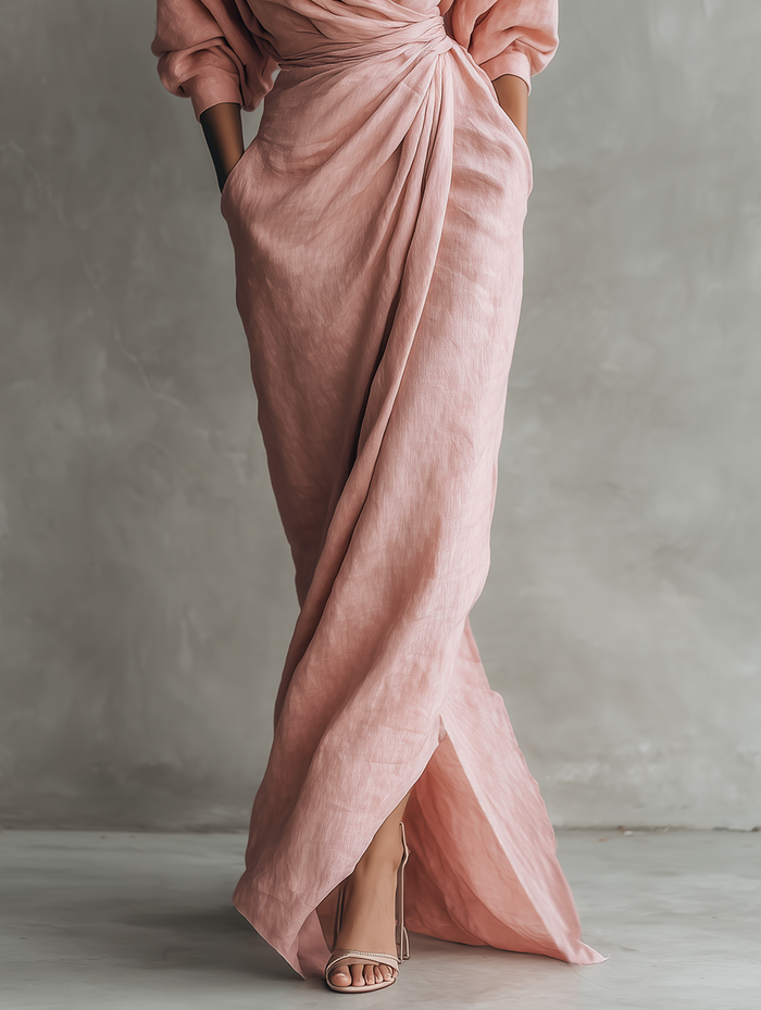 Mika | Pink Minimalist Maxi Dress with V-Neck