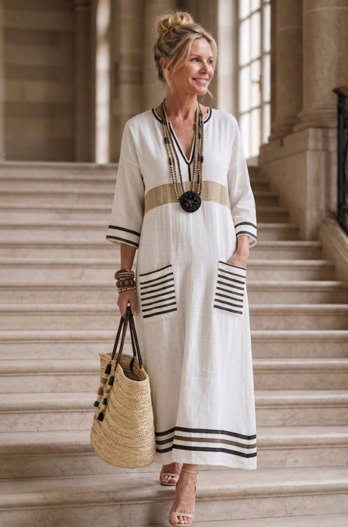 Noemi | Maxi Dress with V-Neck and Short Sleeves with Pockets