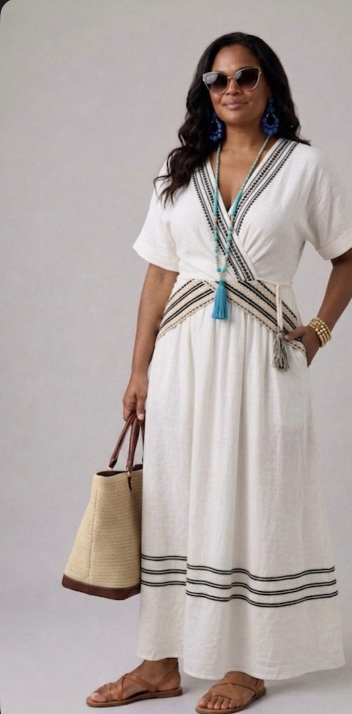Seren | Midi dress with short sleeves, V-neck, and wrap style