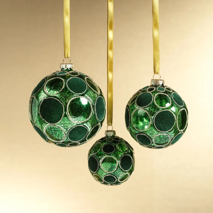 SHINY WHISPER GLASS ORNAMENT - GREEN W/ GREEN GLITER 4.75