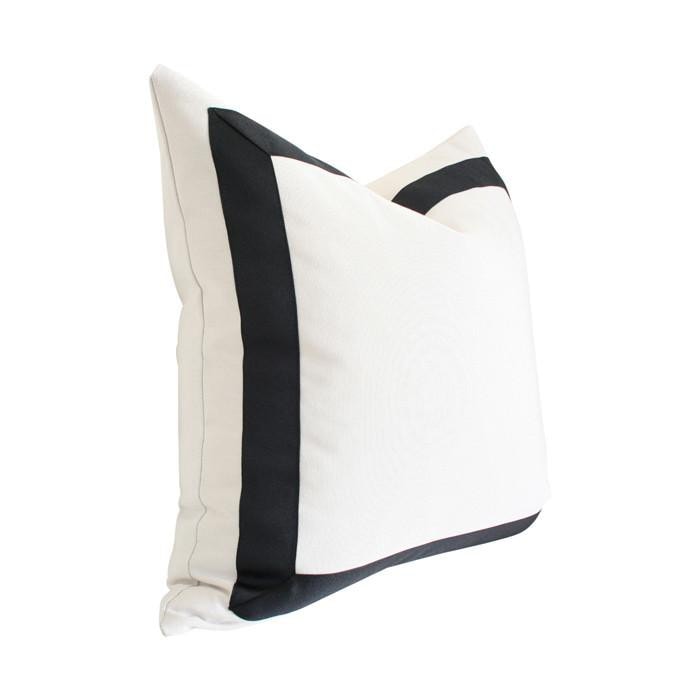 Solid White with Grosgrain Ribbon Border Custom Designer Pillow side view | Arianna Belle