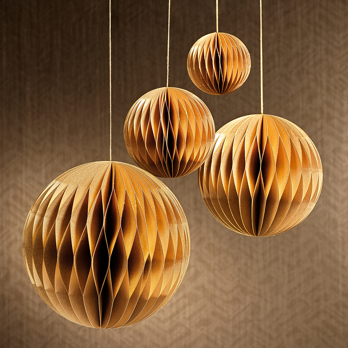 WISH PAPER DECORATIVE BALL ORNAMENT - GOLD WITH GOLD GLITTER EDGES - EXTRA LARGE