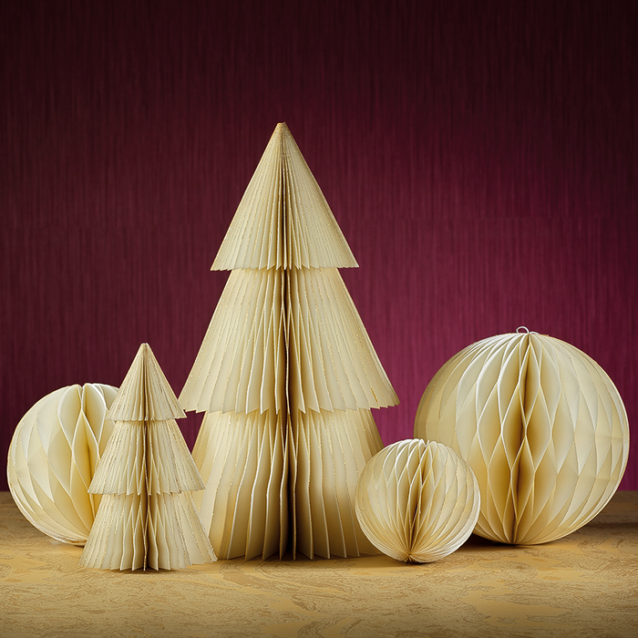 WISH PAPER MEDIAM DECORATIVE BALL ORNAMENT - IVORY WITH GOLD GLITTER EDGES -