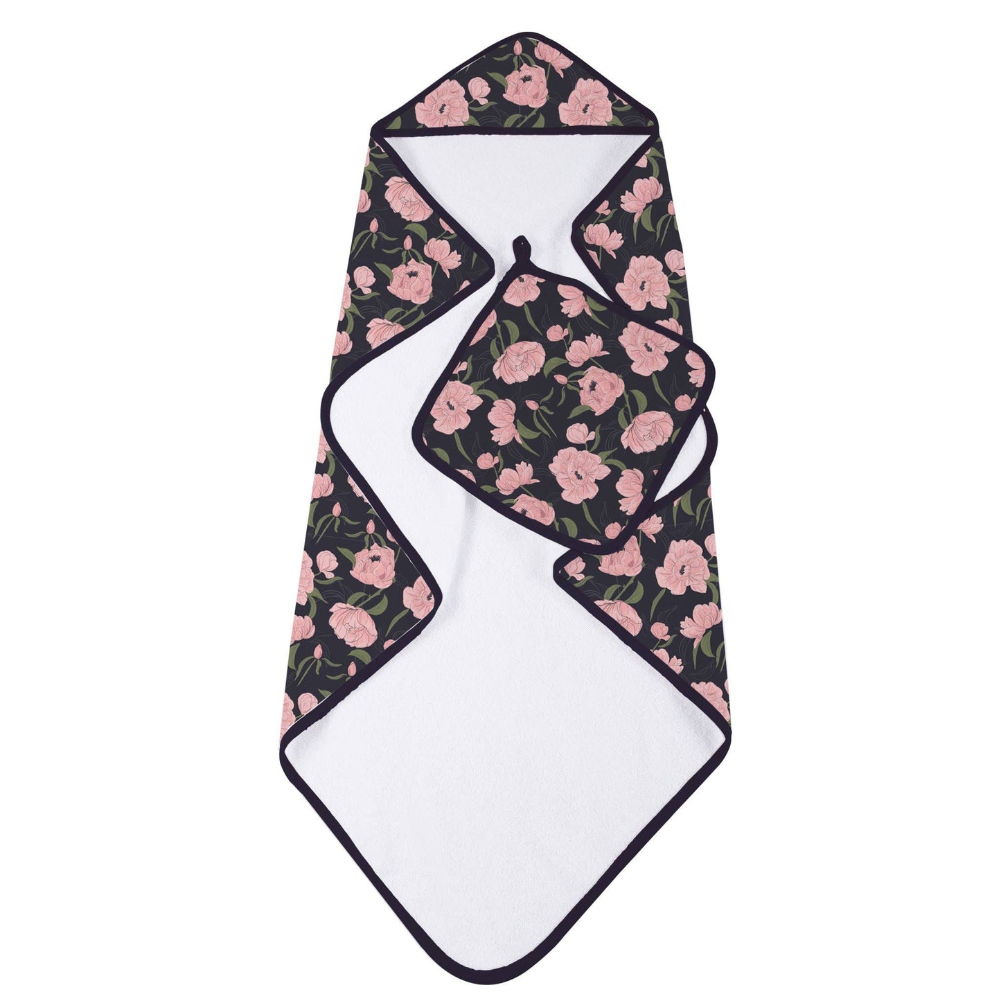 BABY - Peonies Hooded Towel and Washcloth Set
