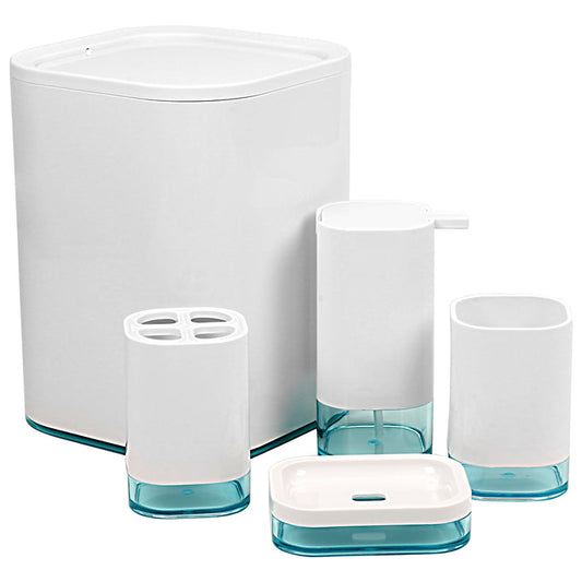 5 Pieces Acrylic Modern Minimalsm Style Bathroom Vanity Accessory Set with Trash Can