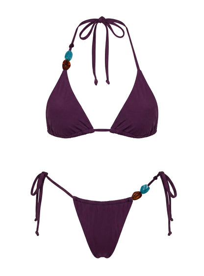 Glora Tie Side Beaded Bikini Bottoms Purple