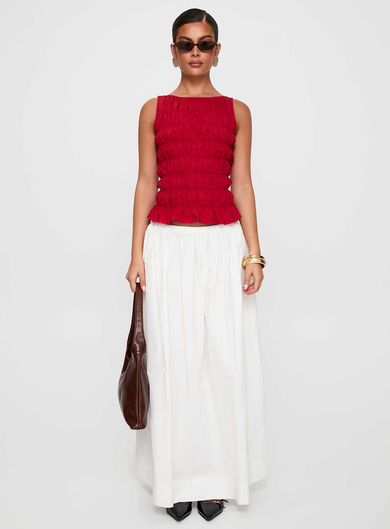Marleene Shirred Top Red