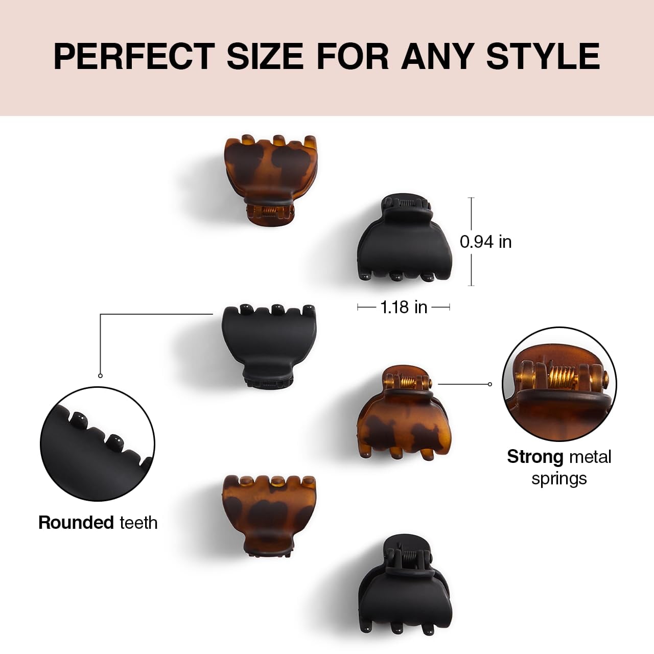 KITSCH - Recycled Plastic X-Small Claw Clips 6pc - Black & Tort