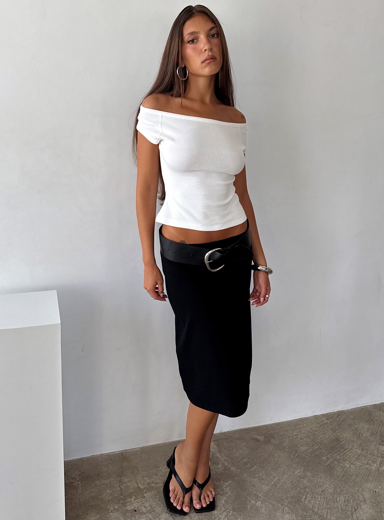 Baseline Boat Neck Rib Top White