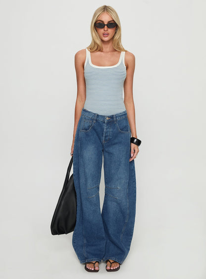 Aemelia Contrast Trim Bodysuit Blue Stripe