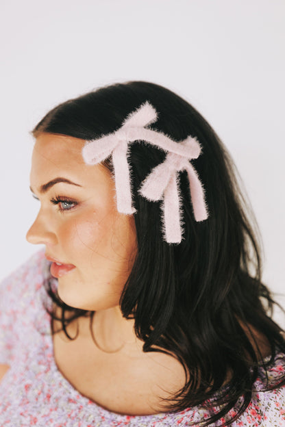 Pink Fuzzy Bow Clips