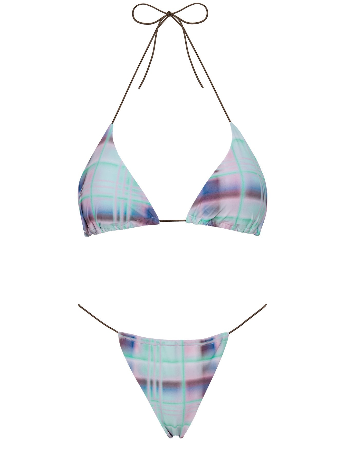 On Island Time String Bead Detail Bikini Top Blue Multi