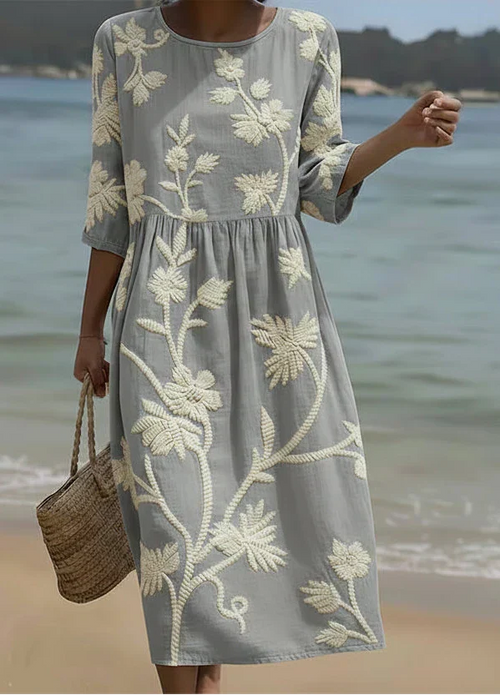 Ashley | Midi Dress Printed with Plants & Flowers