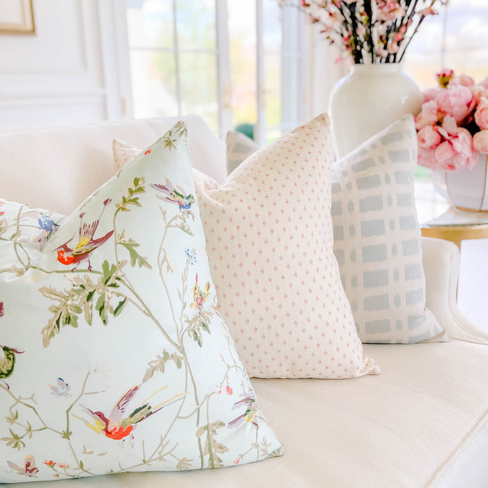 Hummingbirds Duck Egg Blue + Barlow Blush + Townline Road Blue | Arianna Belle Luxury Pillows
