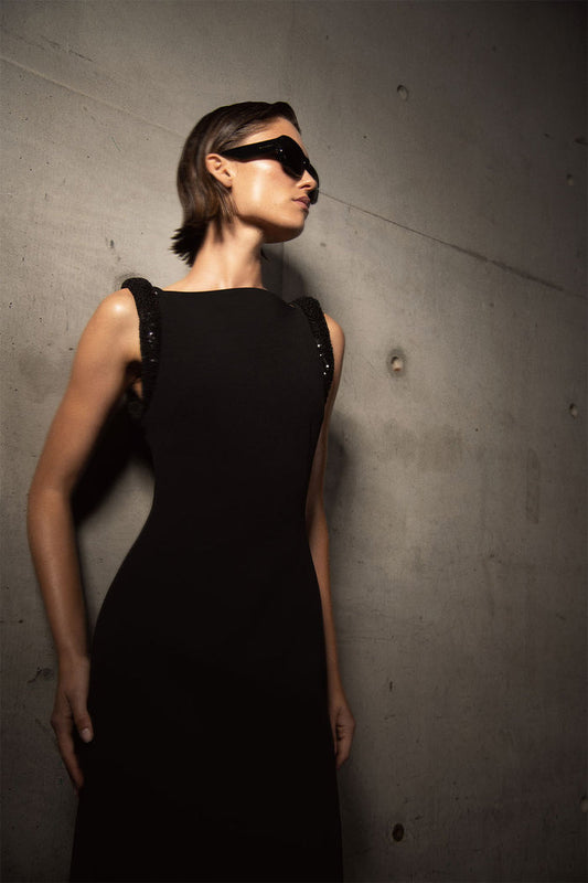 Blanche Crepe Mini Dress - Black
