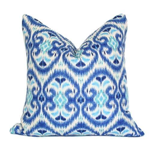 Blue & Turquoise Ikat Custom Designer Pillow | Arianna Belle