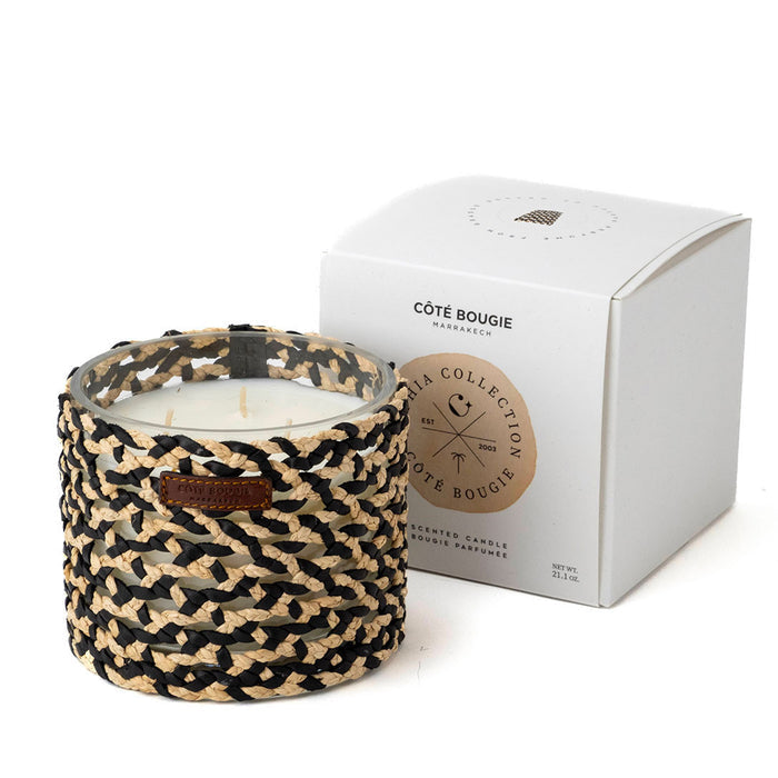 BOUGIE RAPHIA CUIR MINA NOIR M / NARGUILE FLEUR ORANGE