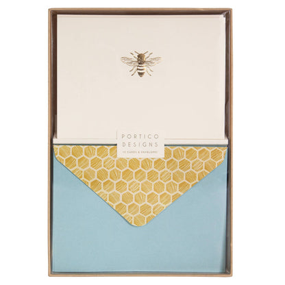 Boxed Notecard Set with Gold Bee Design