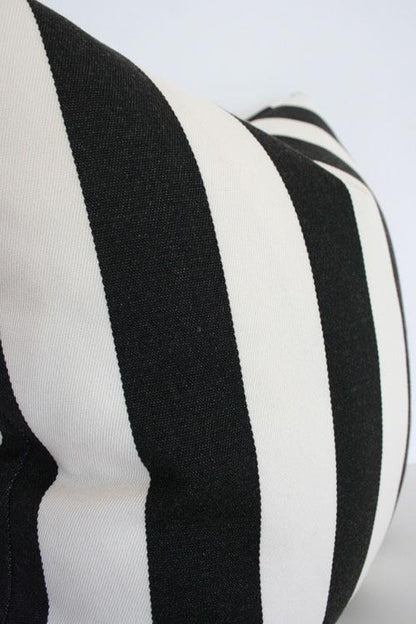 Cabana Striped Black & White Custom Designer Pillow detailed view | Arianna Belle