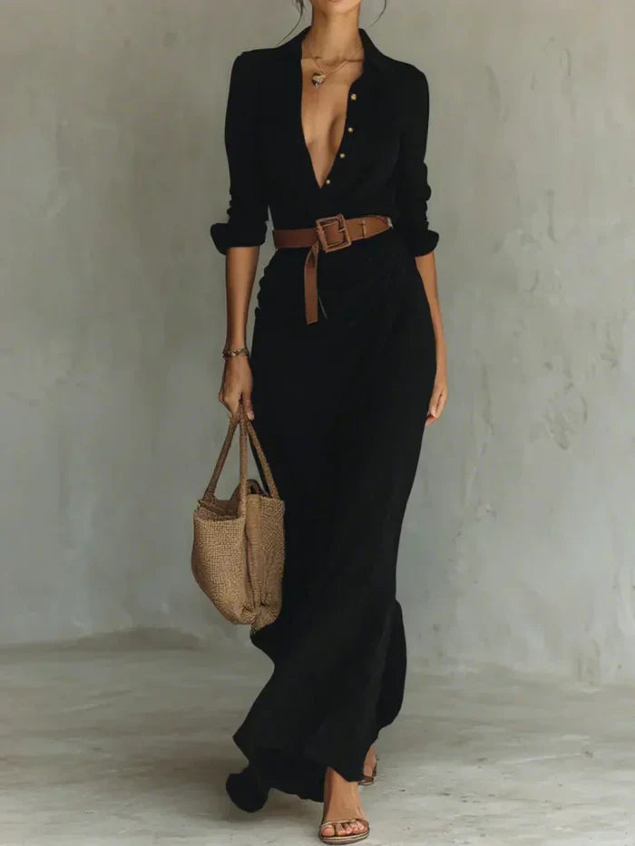 Camille™ | Maxi dress with pleats and waist detail