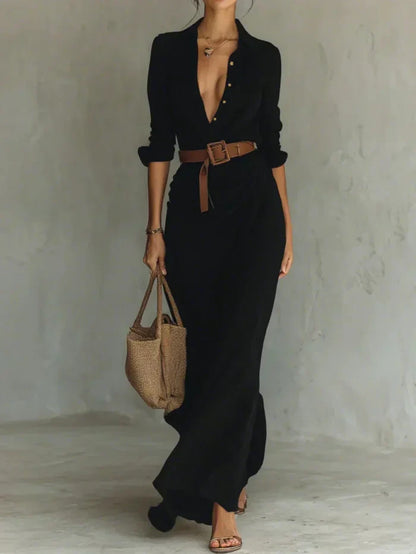 Camille™ | Maxi dress with pleats and waist detail