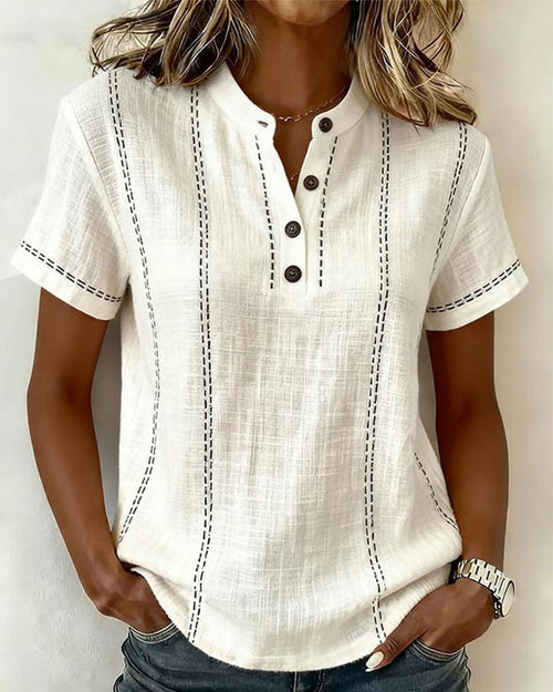 Casual Button V-Neck T-Shirt