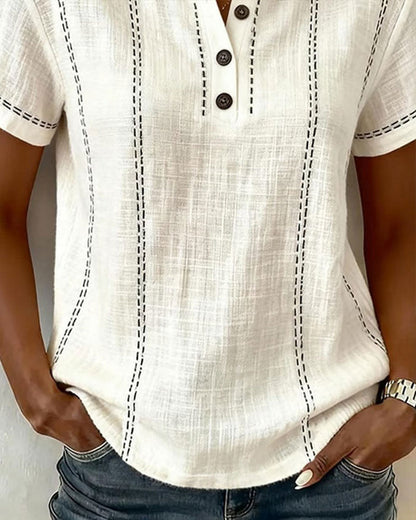 Casual Button V-Neck T-Shirt