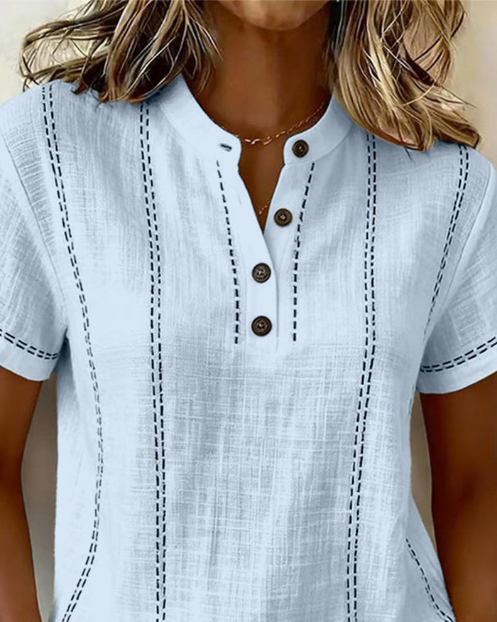 Casual Button V-Neck T-Shirt