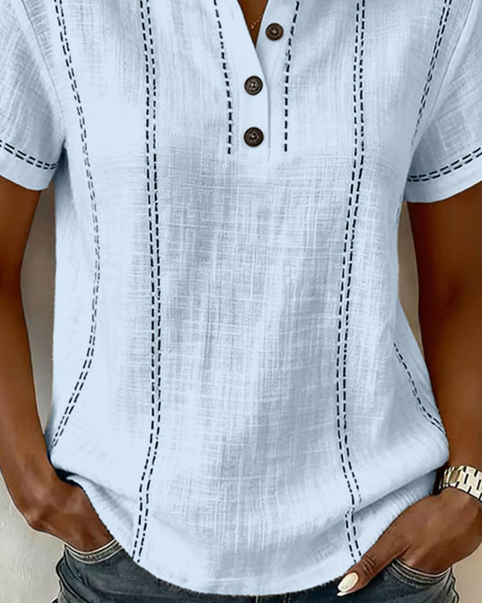 Casual Button V-Neck T-Shirt