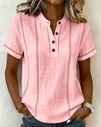 Casual Button V-Neck T-Shirt