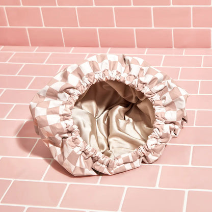 KITSCH - Satin Lined Flexi Shower Cap - Terracotta Checker