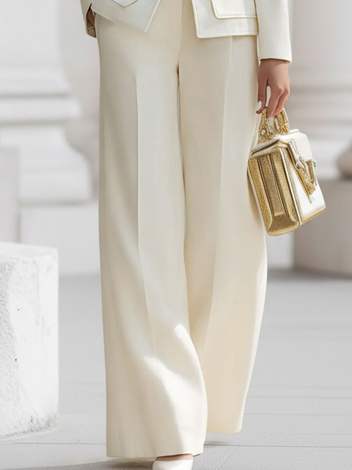 Christina - Elegant Cream Tailored Suit Set with Golden Accents