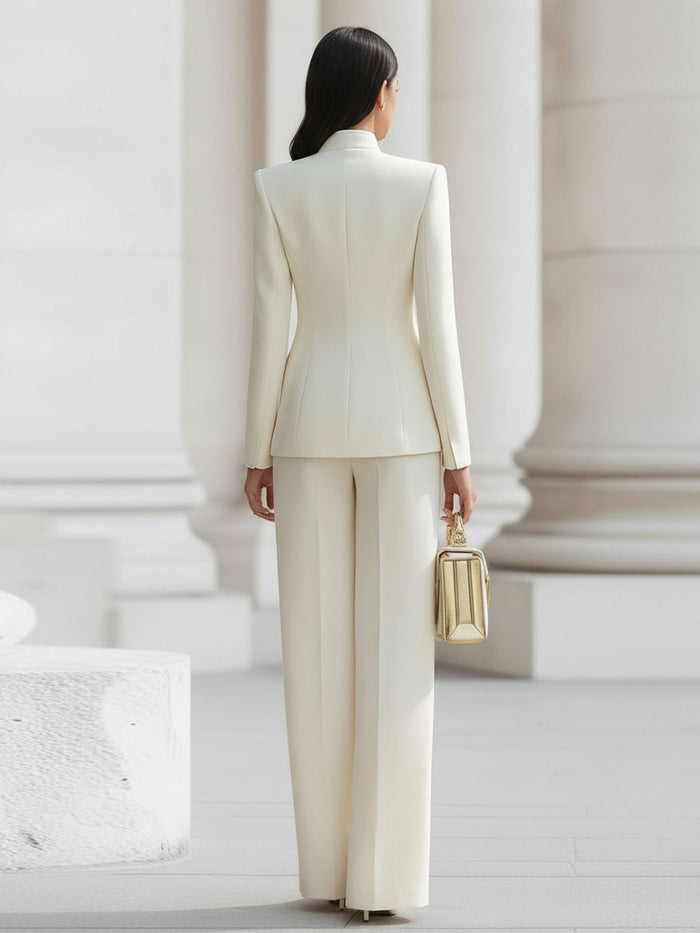 Christina - Elegant Cream Tailored Suit Set with Golden Accents
