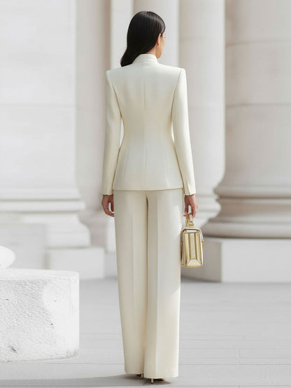 Christina - Elegant Cream Tailored Suit Set with Golden Accents