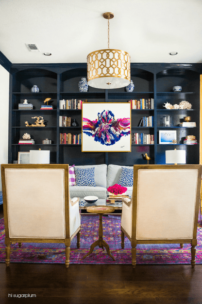 Conga Line Navy & French Blue Custom Designer Pillow on sofa | Arianna Belle