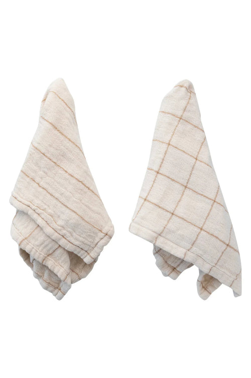 Cotton Double Cloth Napkins with Grid/Stripe Pattern, Set of 4