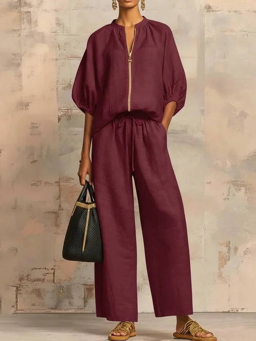 Elba | Two-Piece Set: Relaxed Style Shirt and Wide-Leg Pants