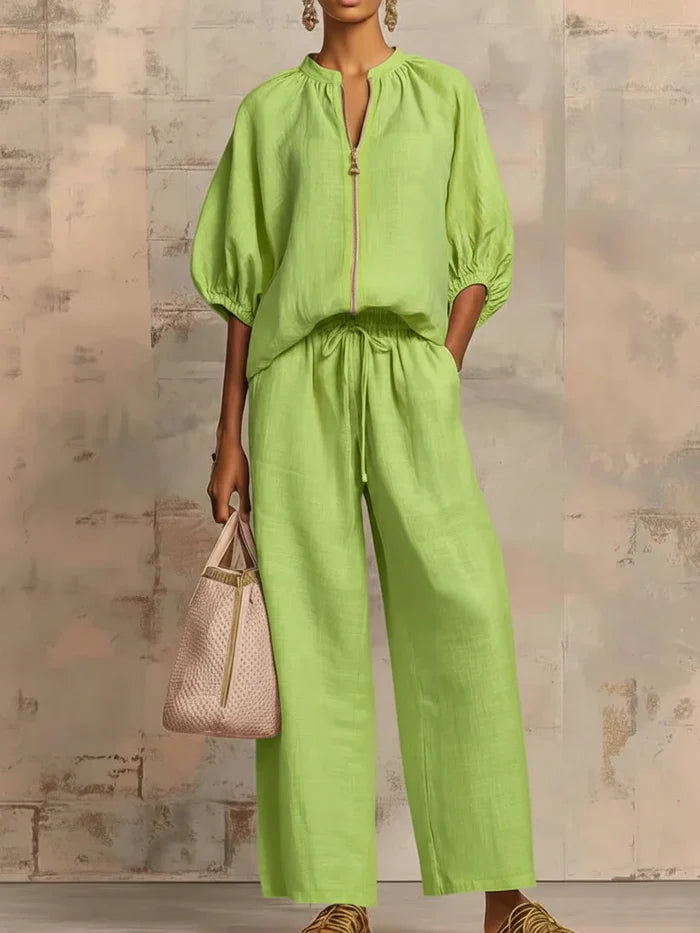 Elba | Two-Piece Set: Relaxed Style Shirt and Wide-Leg Pants