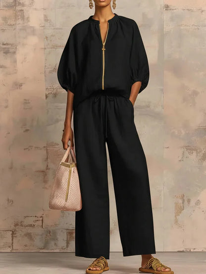 Elba | Two-Piece Set: Relaxed Style Shirt and Wide-Leg Pants