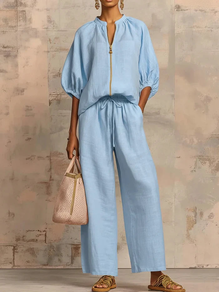 Elba | Two-Piece Set: Relaxed Style Shirt and Wide-Leg Pants