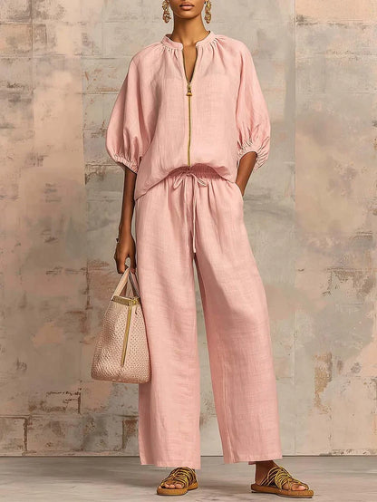 Elba | Two-Piece Set: Relaxed Style Shirt and Wide-Leg Pants