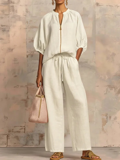 Elba | Two-Piece Set: Relaxed Style Shirt and Wide-Leg Pants