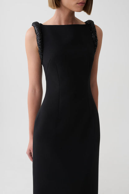 Elsie Crepe Maxi Dress With Beaded Straps - Black